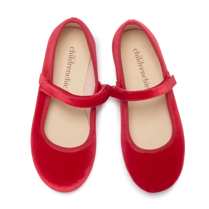 Classic Velvet Mary Janes in Red by childrenchic