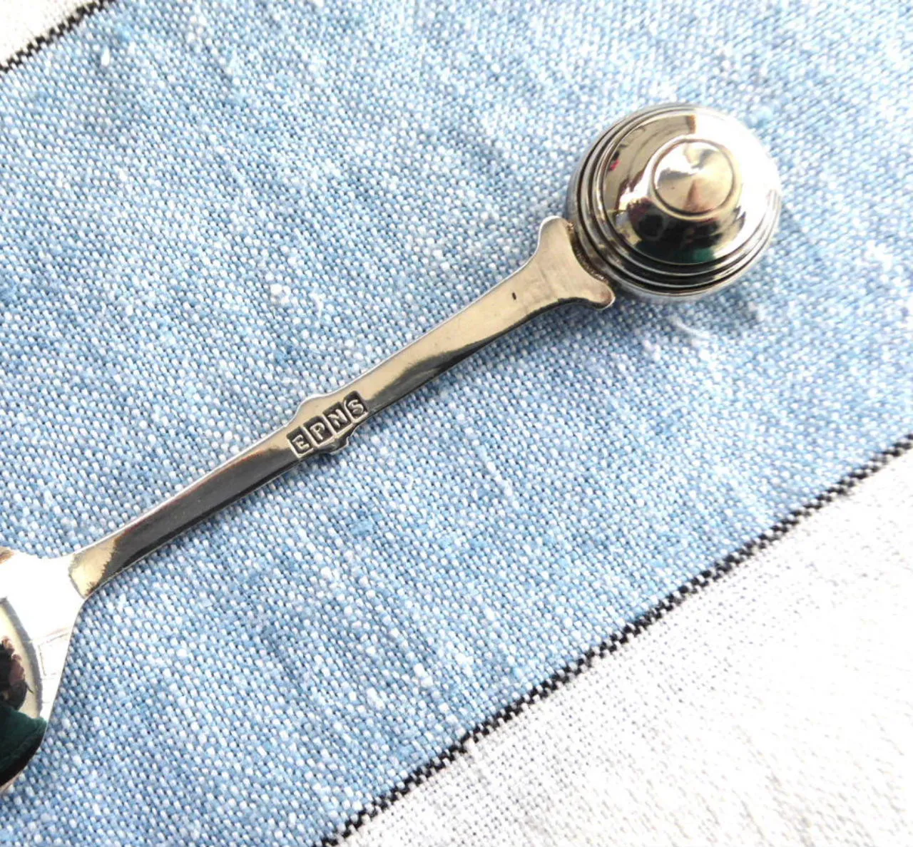 Lawn Bowling Ball English Silver Spoons 6 Boxed Demitasse Spoons 1930s Art Deco