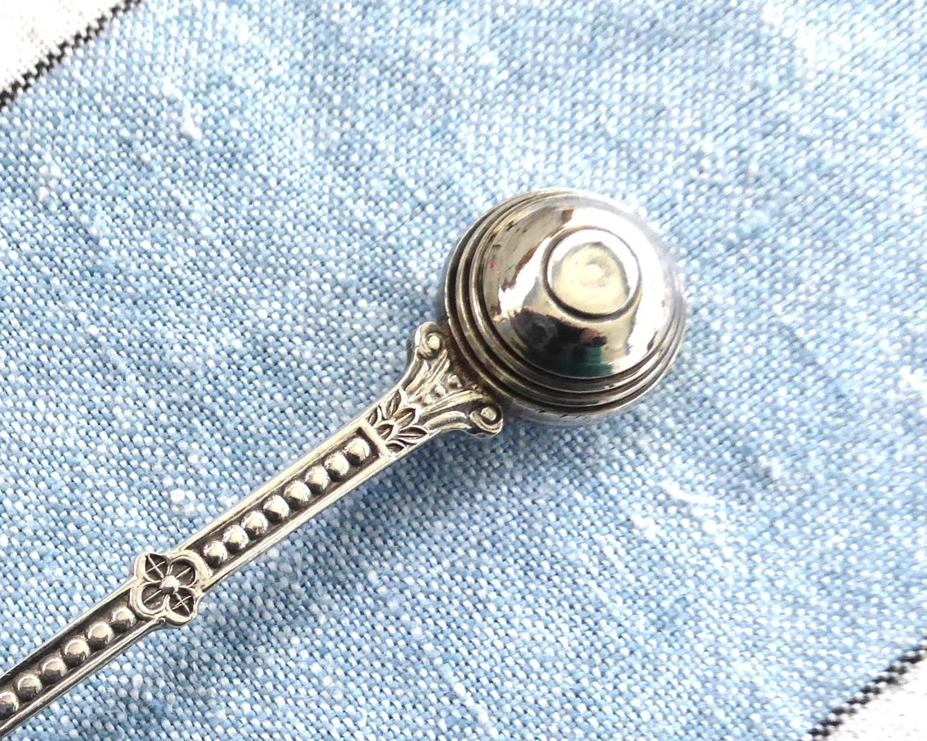 Lawn Bowling Ball English Silver Spoons 6 Boxed Demitasse Spoons 1930s Art Deco