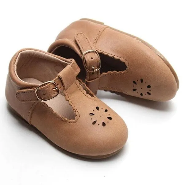 Leather Petal T-Bar | Color 'Aged Camel' | Hard Sole