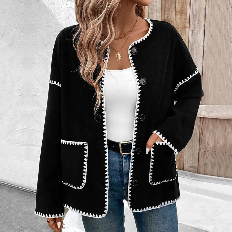 METAVERSMALL New Hot Trade New New European, American Autumn and Winter Women's Clothing  Loose Color Matching Fleece Jacket Women