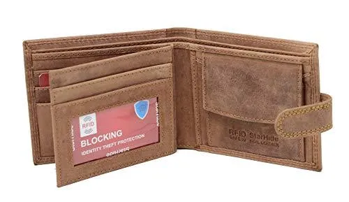 STARHIDE Men's Designer Wallet RFID Blocking Distressed Hunter Vintage Leather Coin Pocket Purse Gift Boxed - 1065 (Brown)