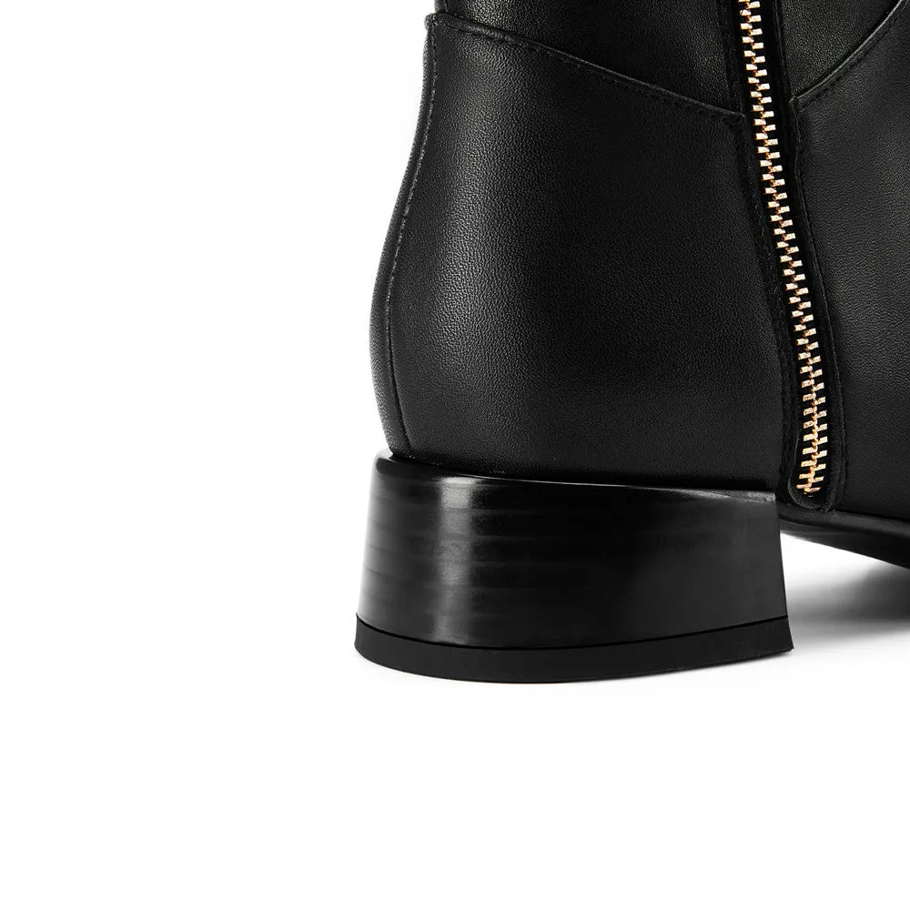 TinaCus Women's Genuine Leather Handmade Pointed Toe Side Zip Low Chunky Heel Chic Plus-size Customized Circumference Over Knee Boots