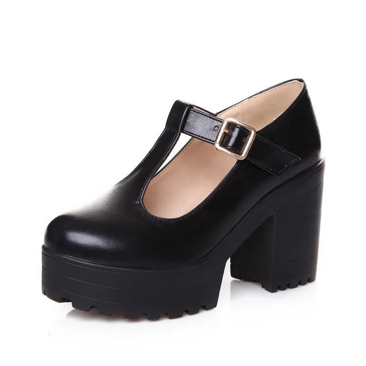 Women's Mary Jane Pumps Block Platforms Heels